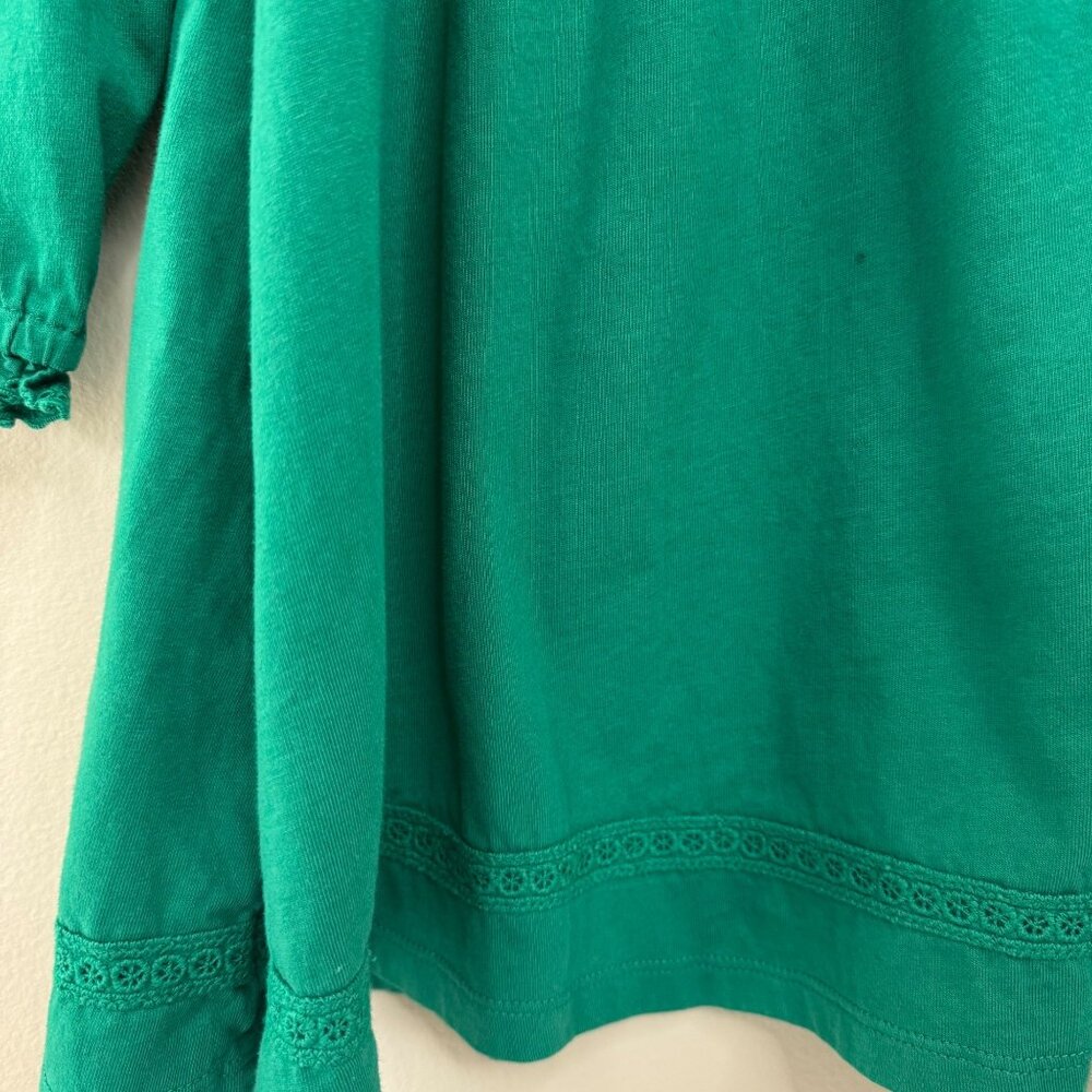 MINI BODEN Broderie Green Dress Girls 7-8 128 Cotton Long Sleeve Ruffles Eyelet - Picture 5 of 7